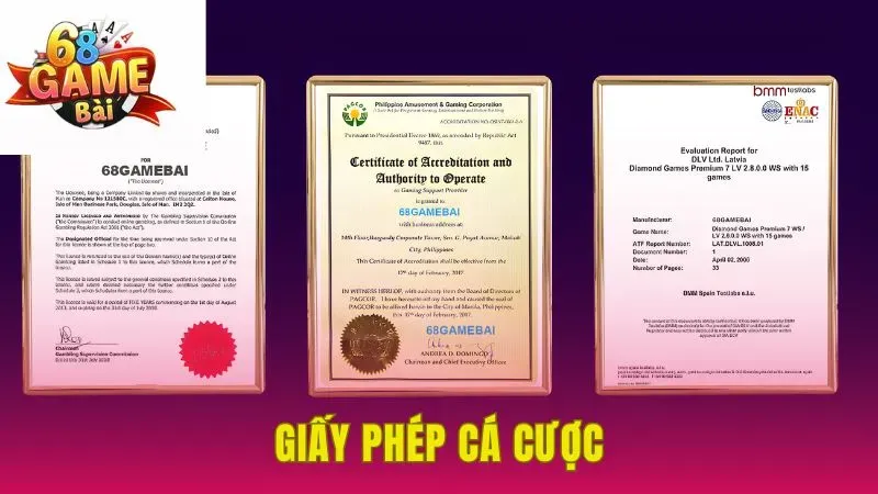 Cổng cược nhận được nhiều giấy chứng nhận từ các tổ chức quốc tế